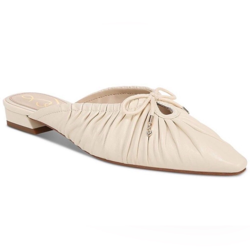 Sam Edelman Womens Julia Ivory Leather Slip On Flat Mules Shoes New